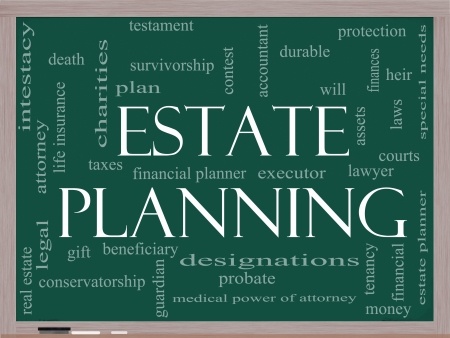 Image of a chalk board with Estate Planning and several other words pertaining to Estate Planning written on it